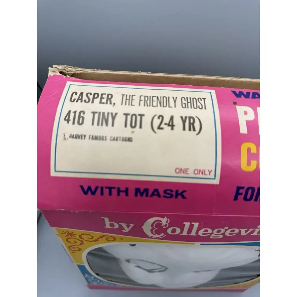 Vintage 1960s Collegeville Casper Friendly Ghost Costume Mask Box Tiny Tot 2-4